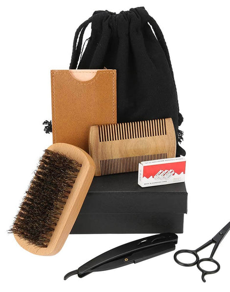 Beard Set 6pcs Set Portable Men Beard Styling Shaping Shaving Brush Comb Scissor Mustache Care Tool