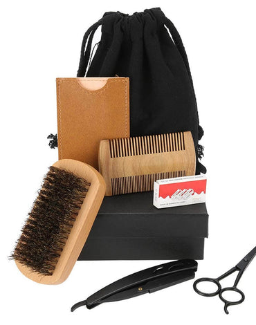 Beard Set 6pcs Set Portable Men Beard Styling Shaping Shaving Brush Comb Scissor Mustache Care Tool